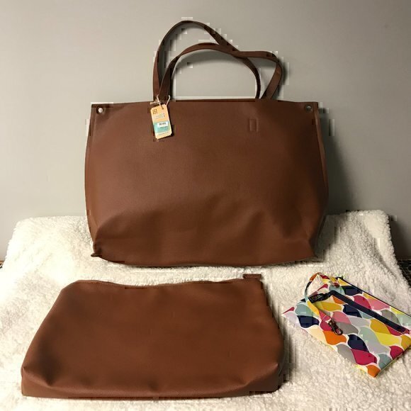C.R. Gibson for Iota Chic "Flock of Colour" 3-Piece Tote Travel Bag Set Brown - Picture 2 of 16